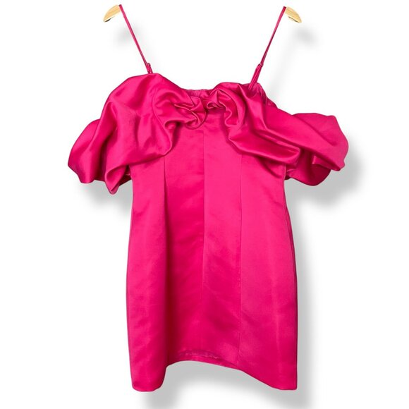 Forever 21 Off The Shoulder Dress Pink Ruffle Sleeve Large Mini Barbie Costume - Picture 2 of 9